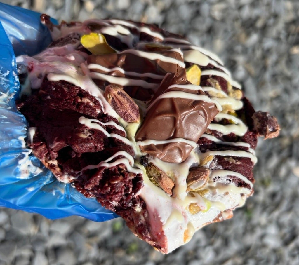 Red Velvet, Pistachio & Milky Way Fluff Stuffed Cookie