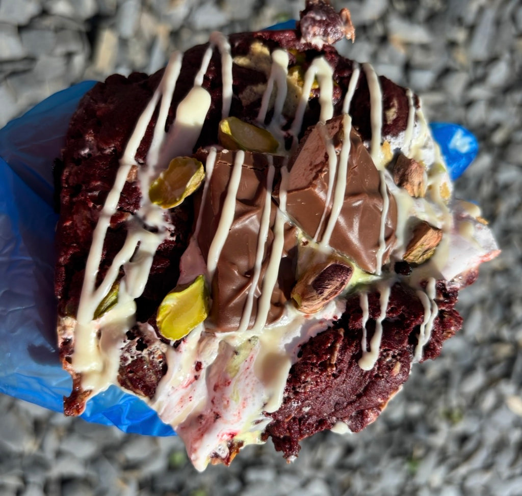 Red Velvet, Pistachio & Milky Way Fluff Stuffed Cookie