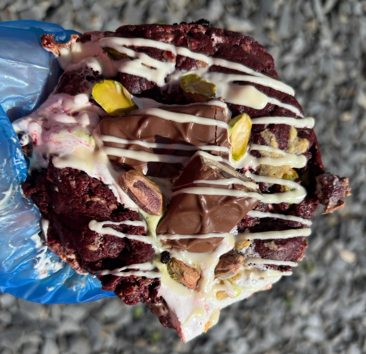 Red Velvet, Pistachio & Milky Way Fluff Stuffed Cookie